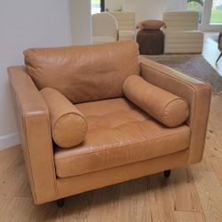 Italian Leather Midcentury Accent Chair