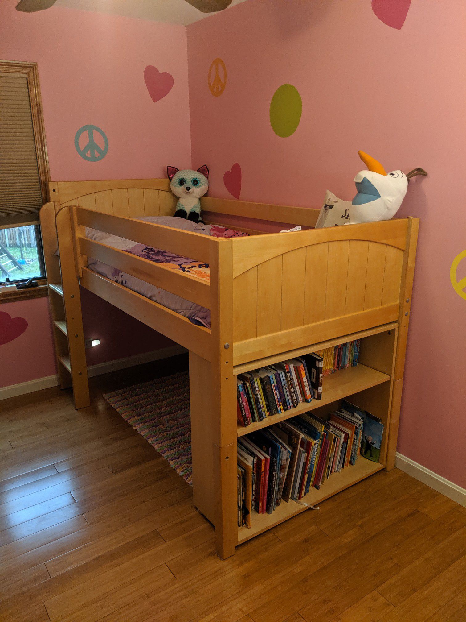 Twin size loft bed and bookcase