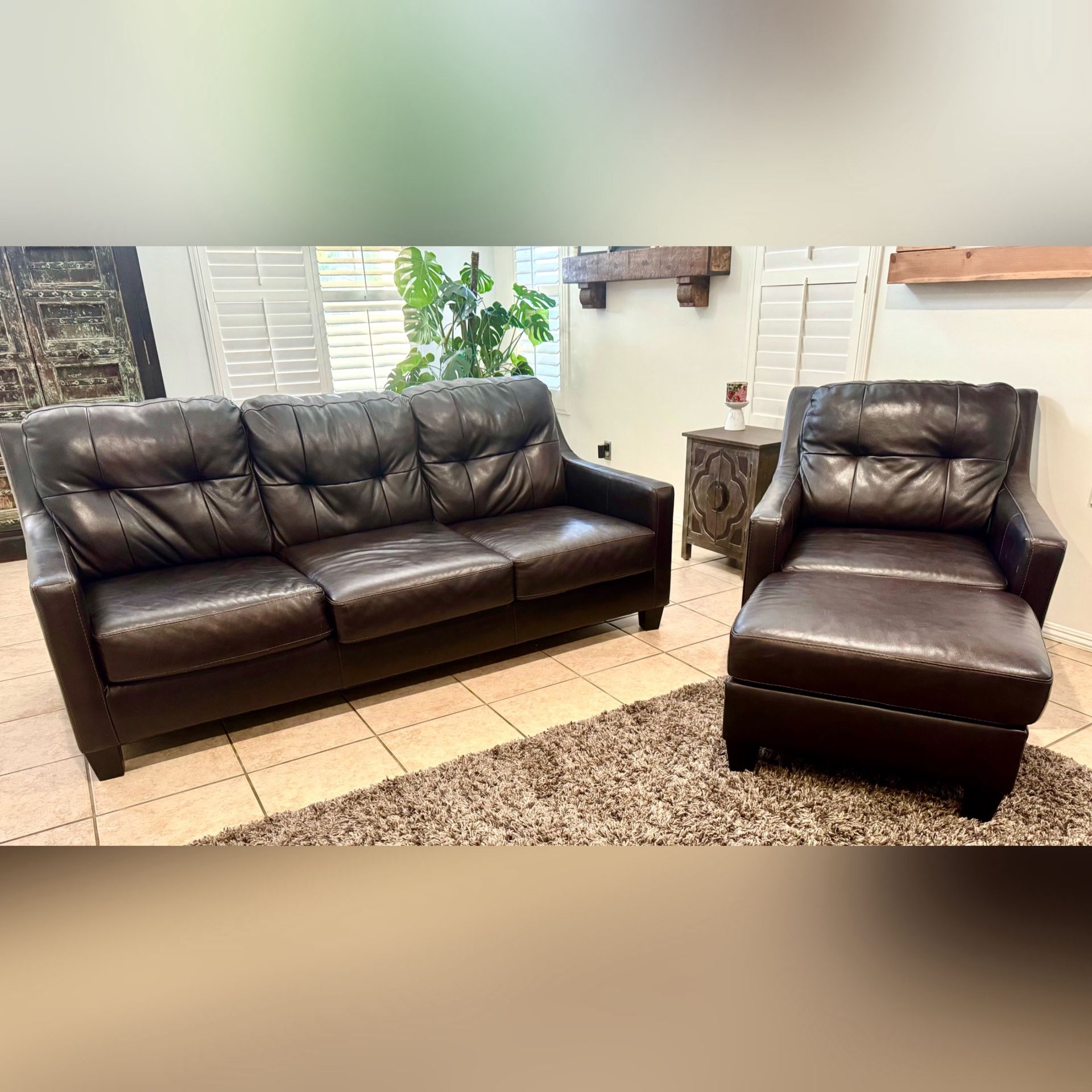 Brown Leather Sofa Set