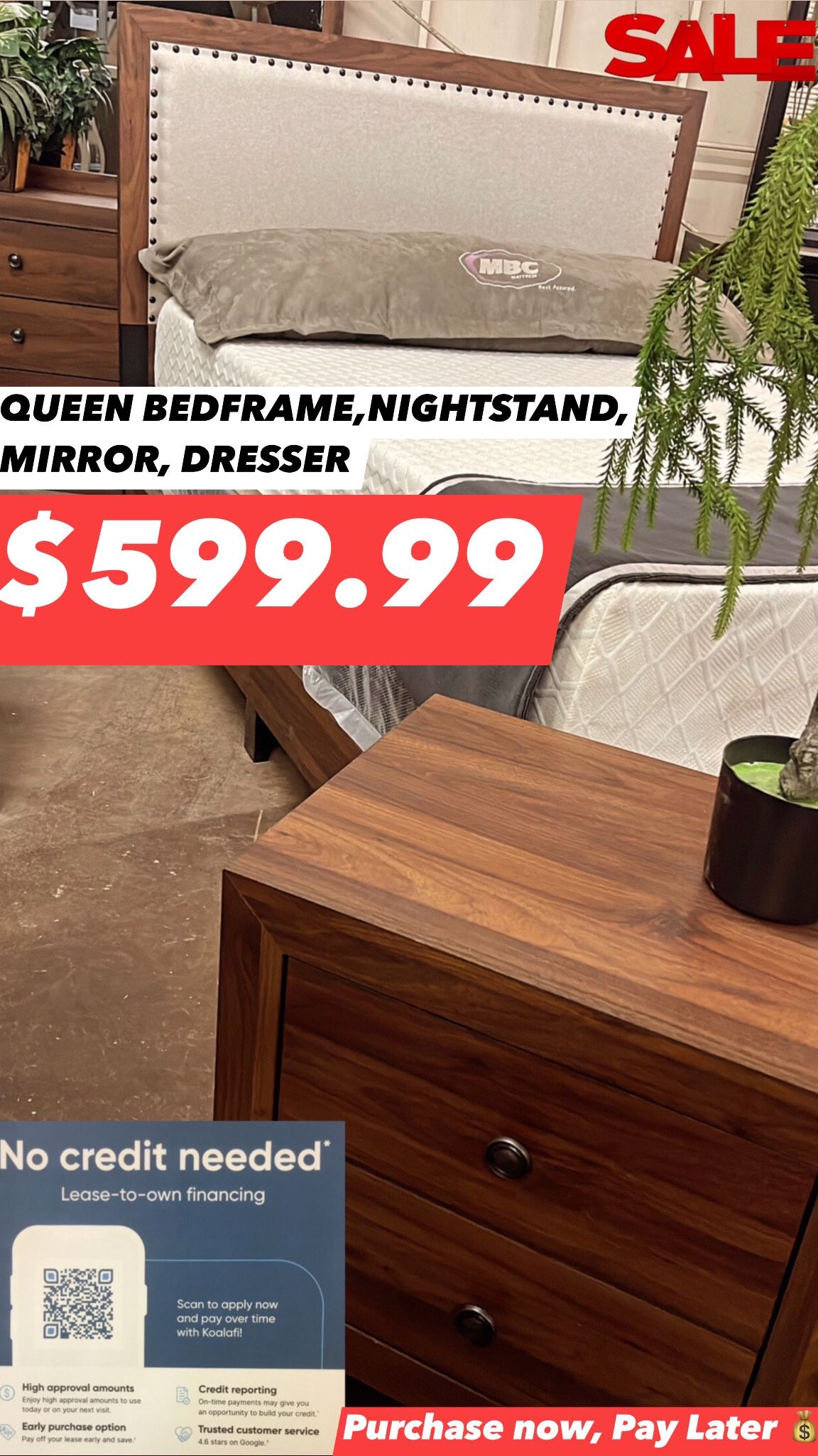Queen Bedframe,nightstand,mirror,dresser (SALE $599.99)