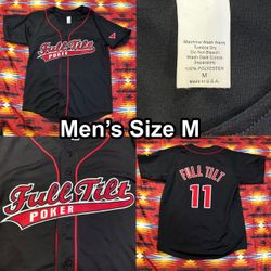 Full Tilt Poker Baseball Black Red Jersey #11 Men’s Size Medium Stitched