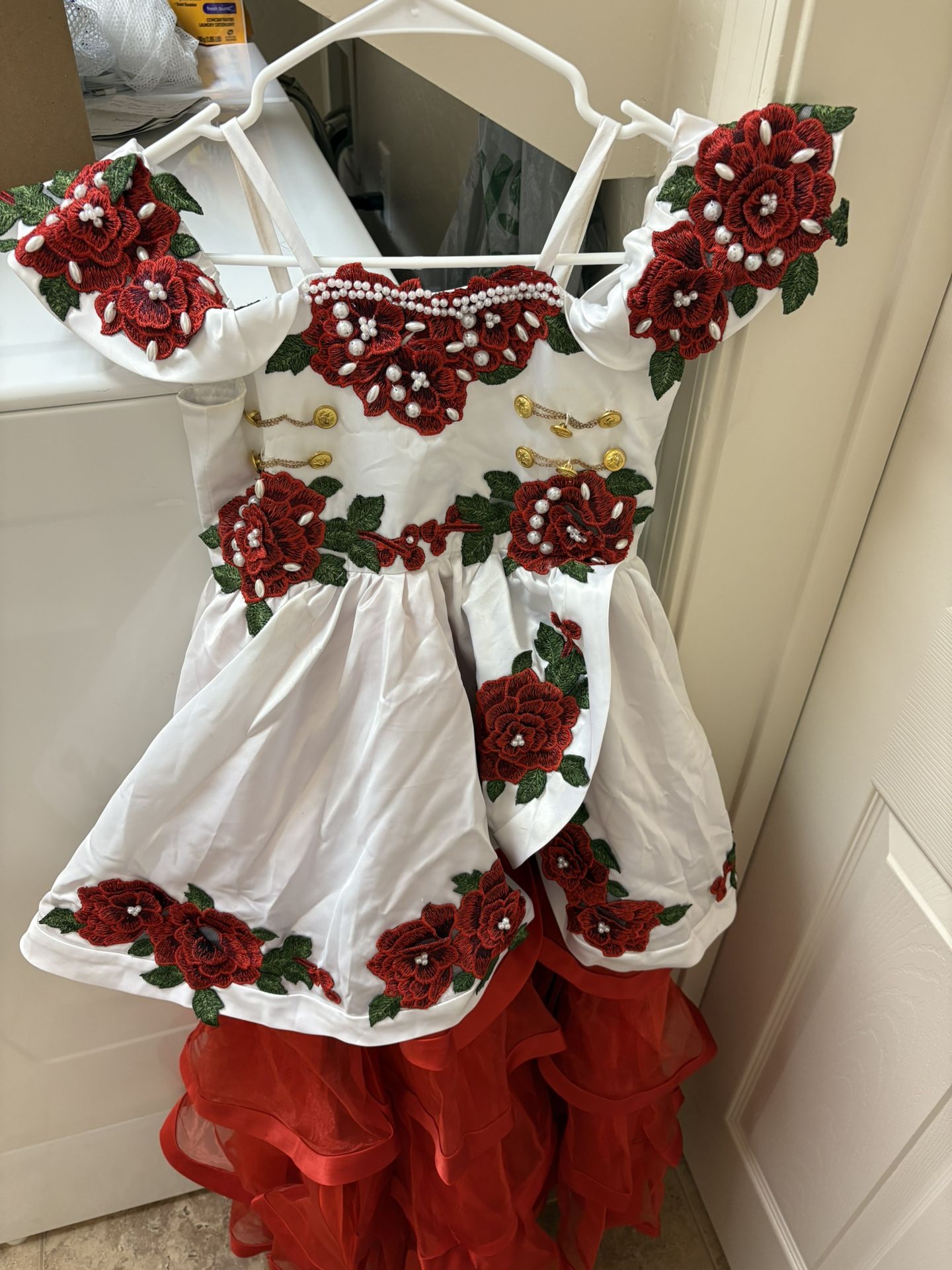 Red White Rose Quinceanera Dress 