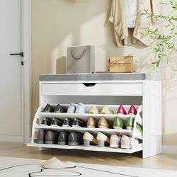 Shoe Storage Bench with 3-Tier Flip Drawer, Shoe Rack Bench with Adjustable Shelves & Hidden Storage Space, Shoe Organizer for Entryway, Hallway, Livi