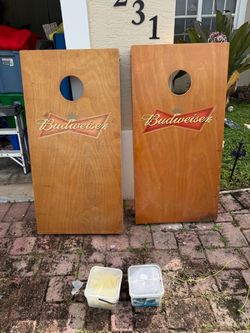 Wooden Budweiser Corn Hole Boards w/Bags