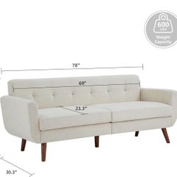 78" W Linen Sofa Couch, Mid Century Modern Decor Loveseat Couches for Living Room, Button Tufted Upholstered Small Couch for Bedroom, Solid, and Easy 