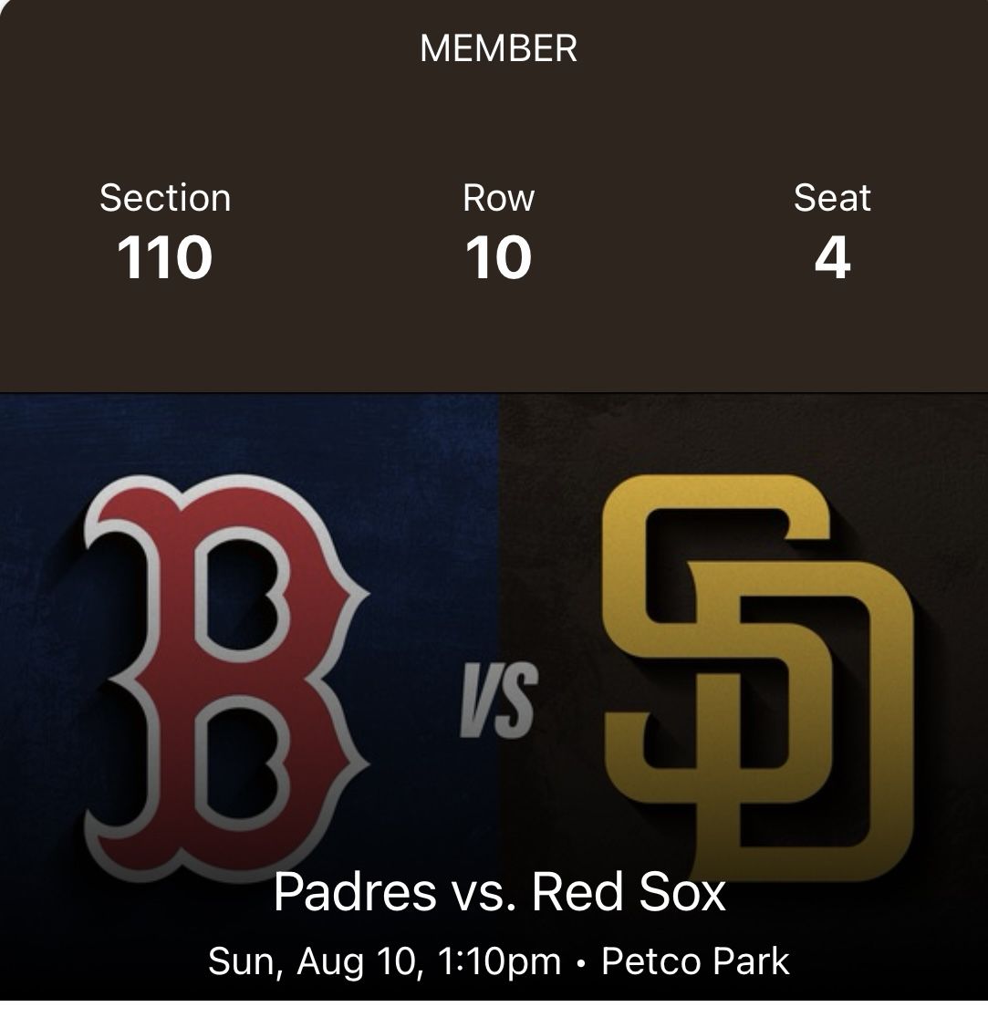 San Diego Padres Vs Boston Red Sox Field VIP Tix 8/10 Sunday Game