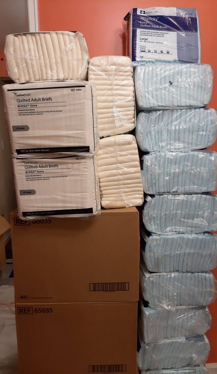 ADULT DIAPER BRIEFS With TABS/Wings - Sizes: Small, Medium , Large, XL , XXL - Read Details!