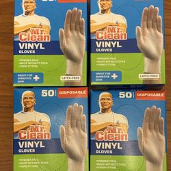 Mr Clean Lot Of 4 Vinyl Disposable Gloves Latex And Powder Free 50 Gloves Per Box
