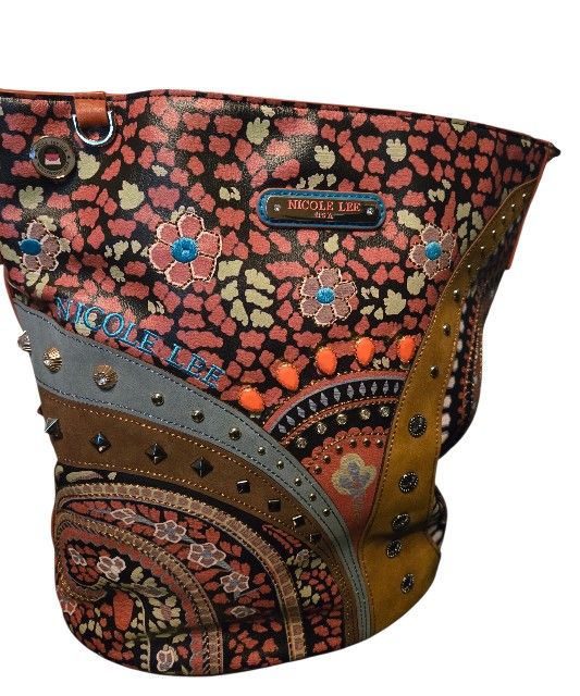 Nicole Lee Vintage #V16631 Top Handle Purse Studded Vegan Leather 
