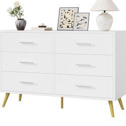 6 Draws Dresser Come Fully Assembled White With Gold Feet 