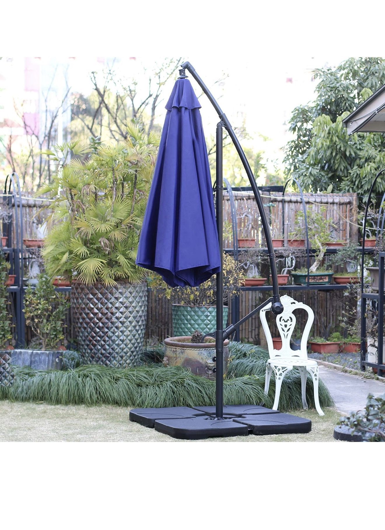 cantilever patio umbrella navy blue | Wind Resistant, 360 Rotation | Commercial Grade | Sunbrella Canvas Durable polyester material is water resistant Sunnyglade 10Ft Outdoor Adjustable Offset