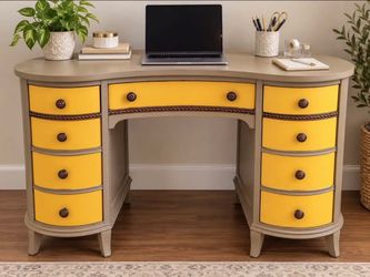 Vintage 1930s-40s Mahogany Kidney-Shaped Desk / Vanity