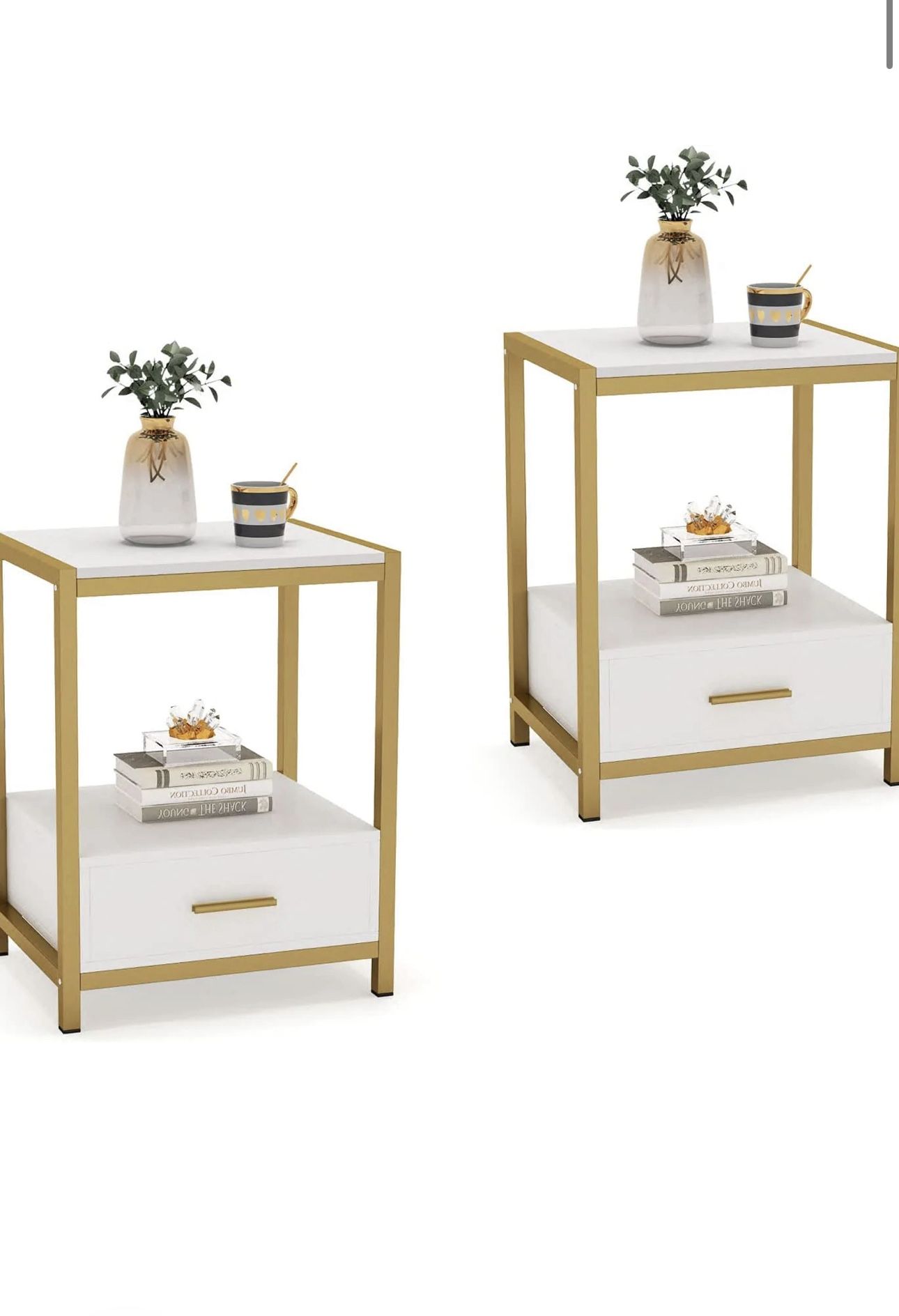 All New 19.7”Wx15.7”Dx25.6”H Set of 2 Nightstand End With Drawer & Storage Shelf