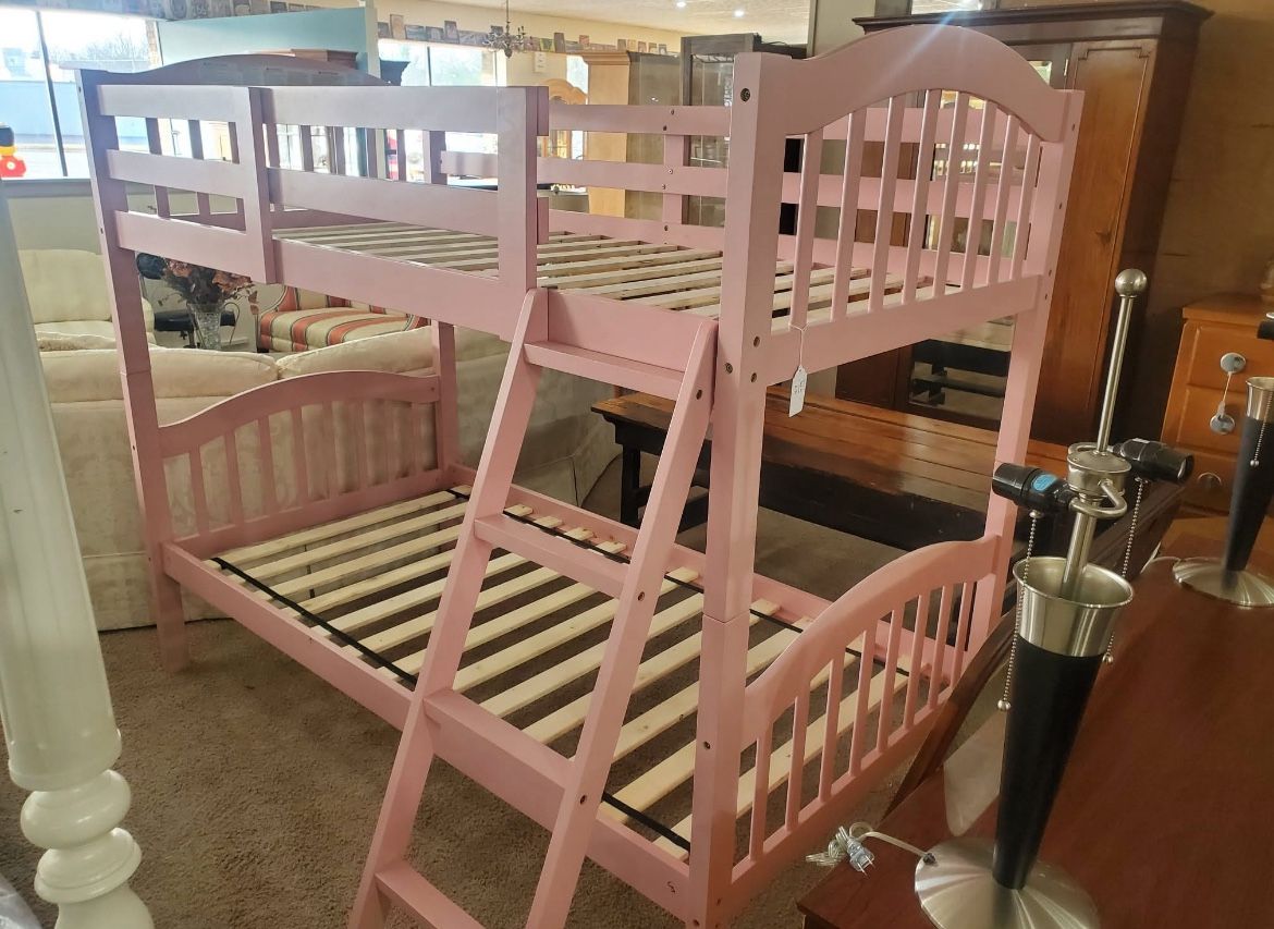 Twin Size Pink Wood Bunk Bed