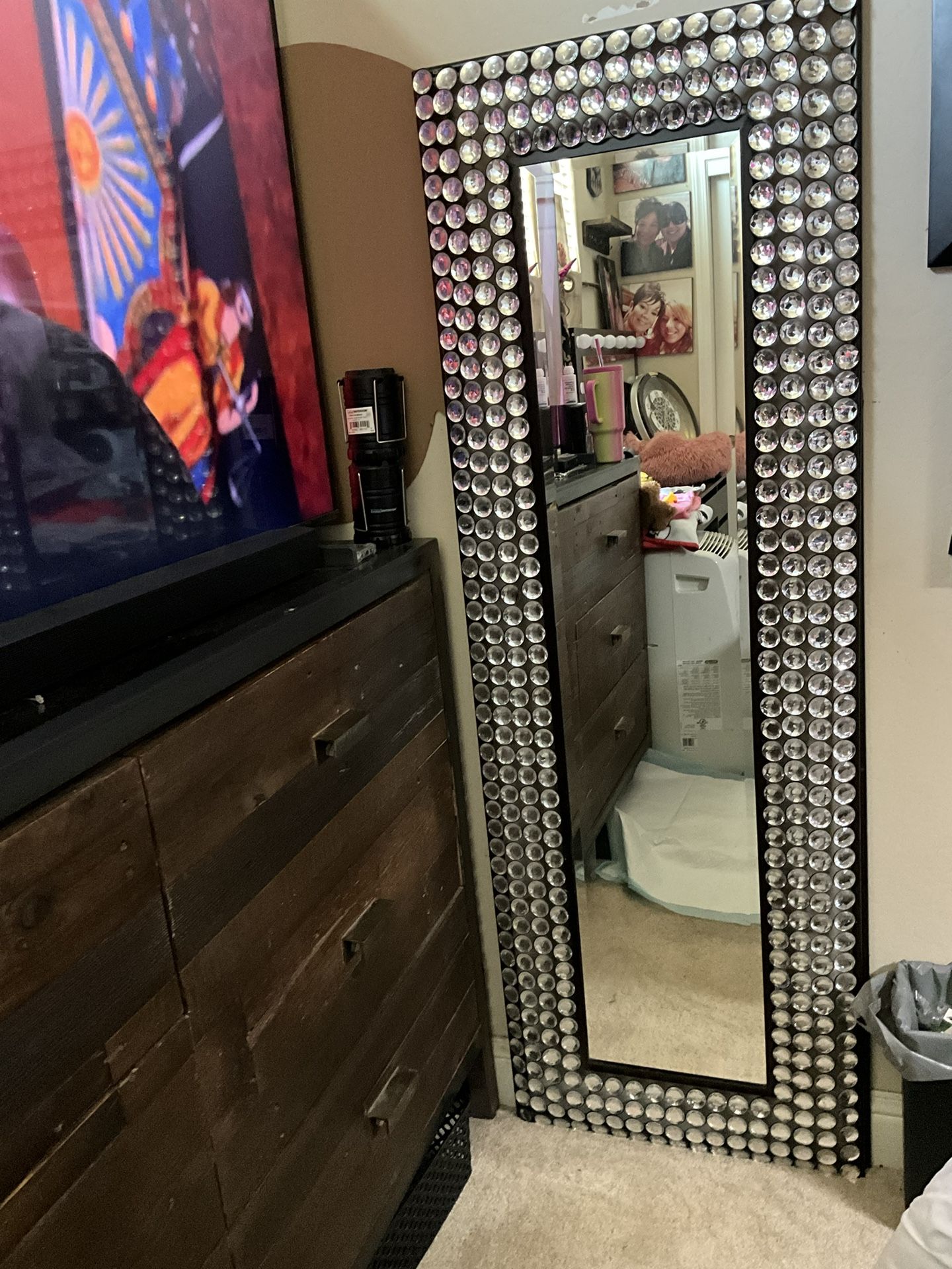 Tall Crystal Mirror Stands Up Or Nail Against Wall