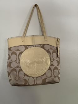 COACH LAURA SIGNATURE BAG TOTE KHAKI/GOLD