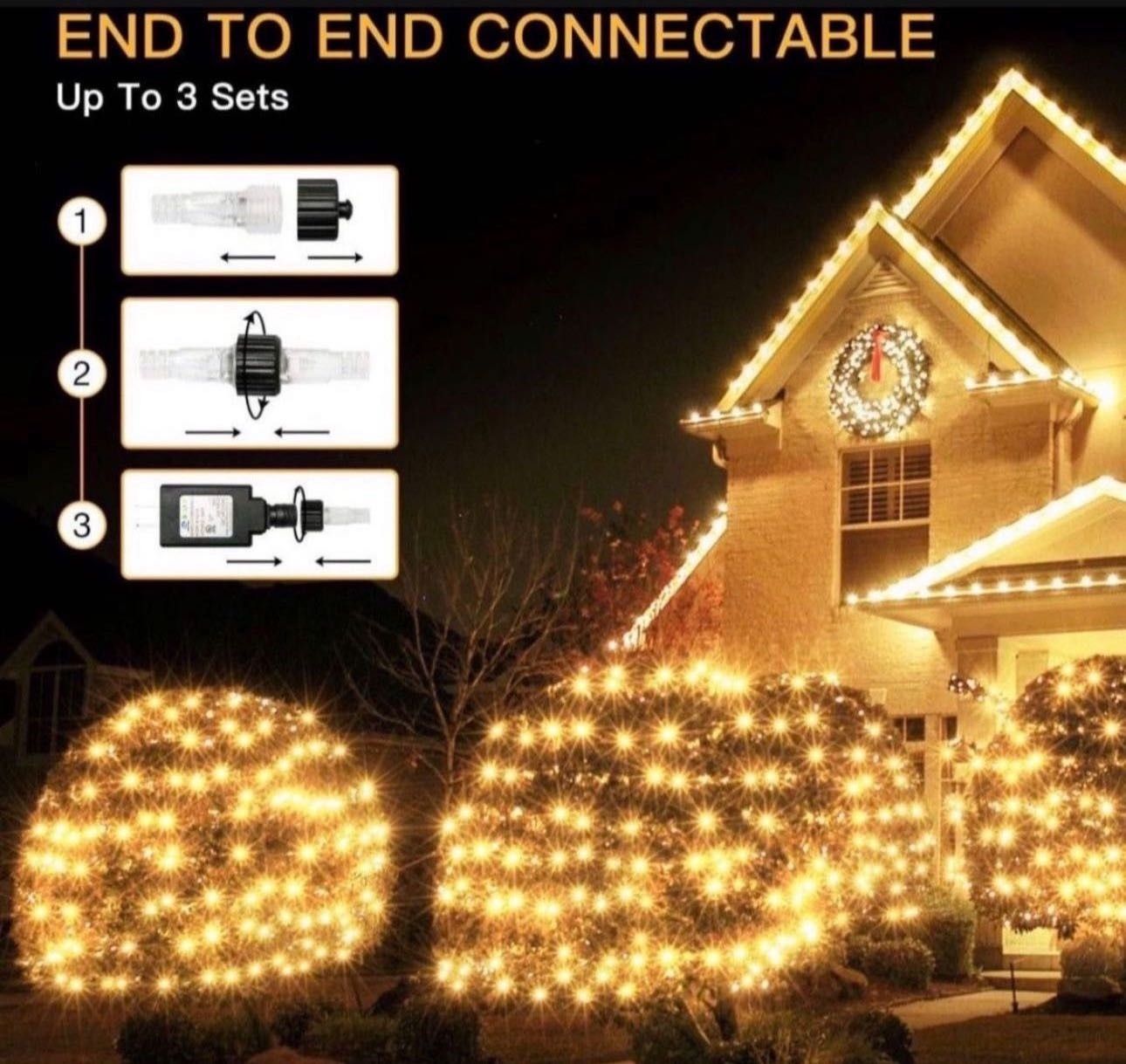 Christmas Net Lights - 9.8x6.6ft 200 LED Outdoor Mesh Lights Waterproof, 8 Modes&Timer Remote Connectable Plug in, Outdoor Christmas Decorations for