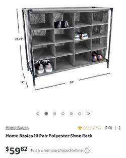 Home Basics 16Pair Polyester Shoe Rack