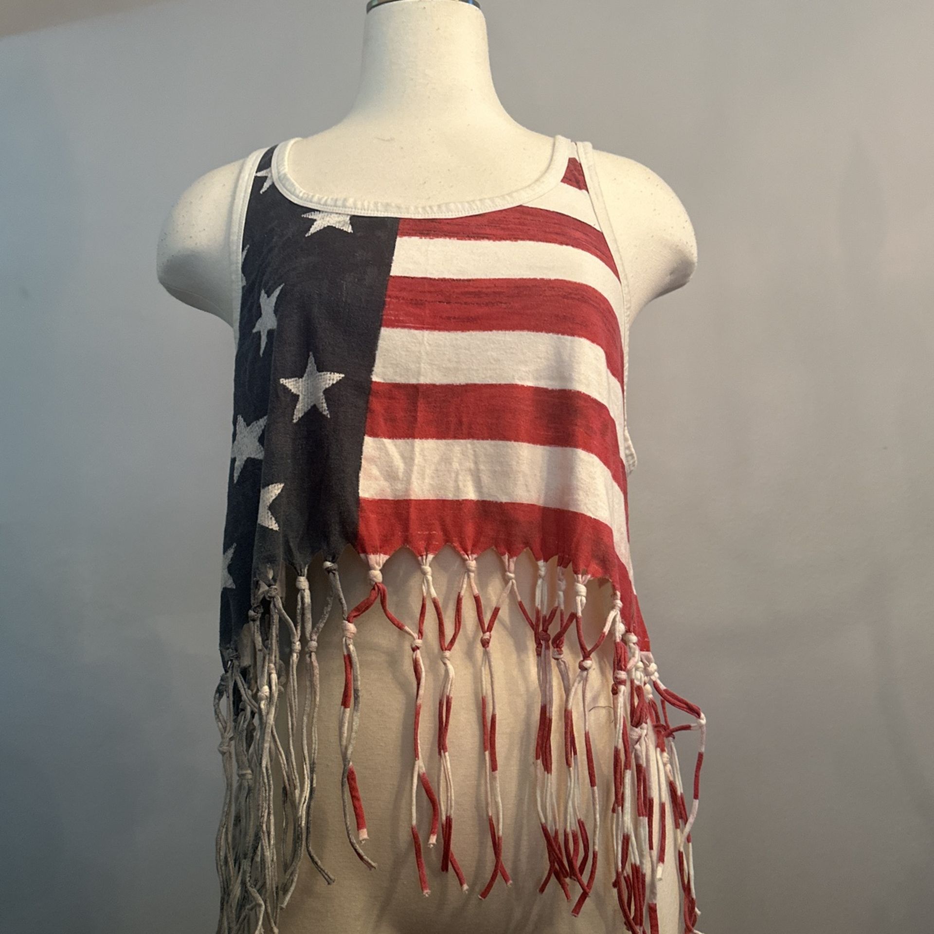 American Flag Tank Top with fringe at the bottom
