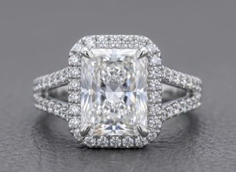 14k White Gold 4.02Ct Radiant Cut Diamond Engagement Ring. Lab Grown.
