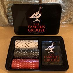 THE FAMOUS GROUSE Collectible Poker Set In Tin - DOUBLE DECK/SEALED CHIPS