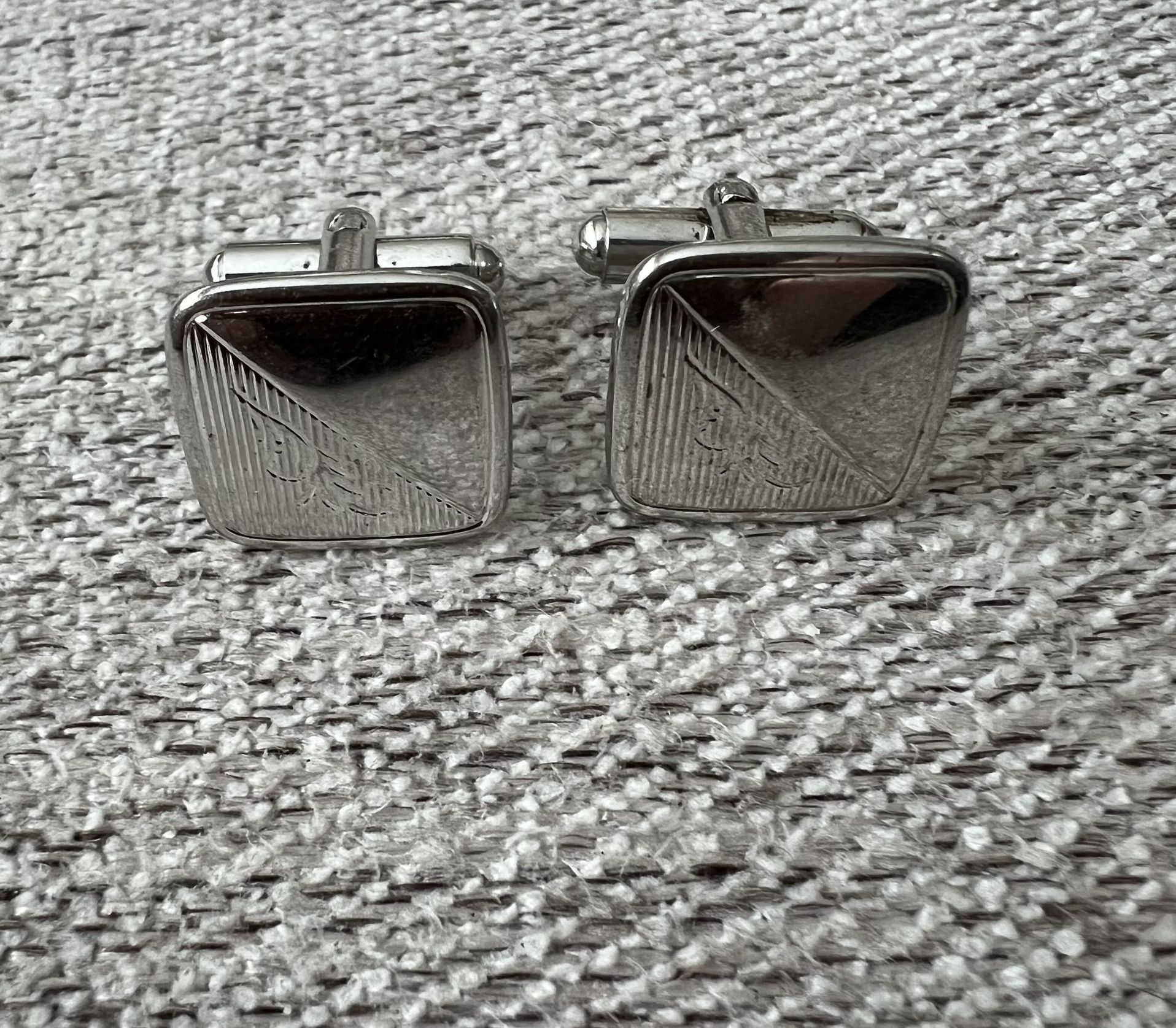 Vintage Cuff Links, Silver Tone Metal, Square Shape, Nicely Detailed