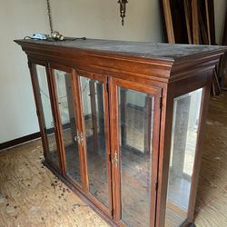 Wooden Brown Glass Cabinet Shelf Display Case 