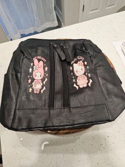 New Hello Kitty & My Melody Black Faux Leather Mini Backpack Purse