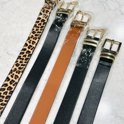 NEW [5 For $10] Set Of Women’s Faux Leather Belts [Leopard,Coffee & 3 Black] Size 100 Cm/31in 