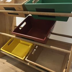 Wooden Shelf With 5 Wood Storage Bins - Great For Kids Room / Toy Storage
