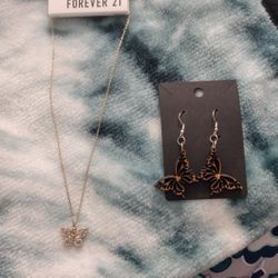 New Butterfly Necklace and Wooden Butterfly Earrings 