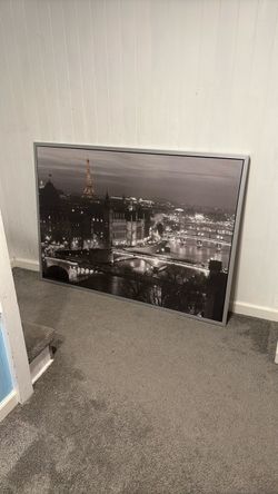 Large Paris Night Skyline Framed Canvas Print