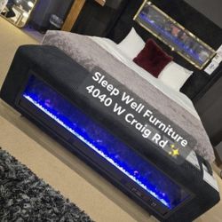 💥 Queen, King, Cal King Light Up Fireplace Bed Frames 💥 Furniture Sectionals Avail