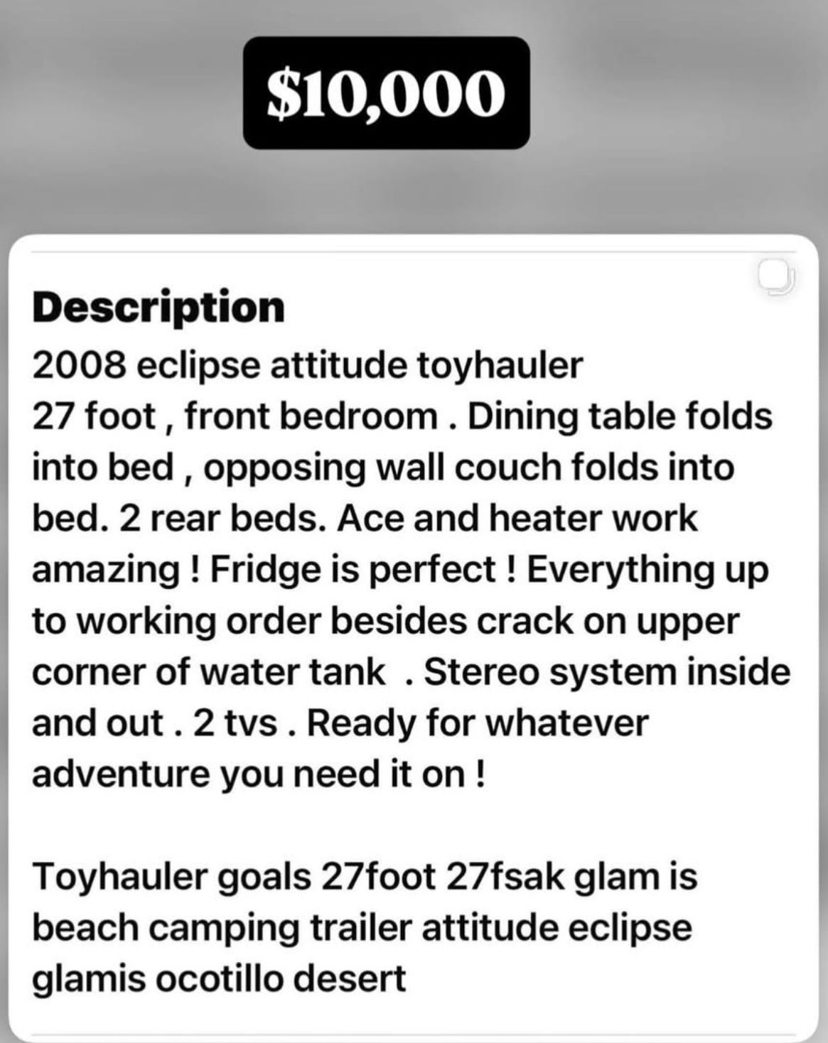 2008 Eclipse Attitude toy hauler