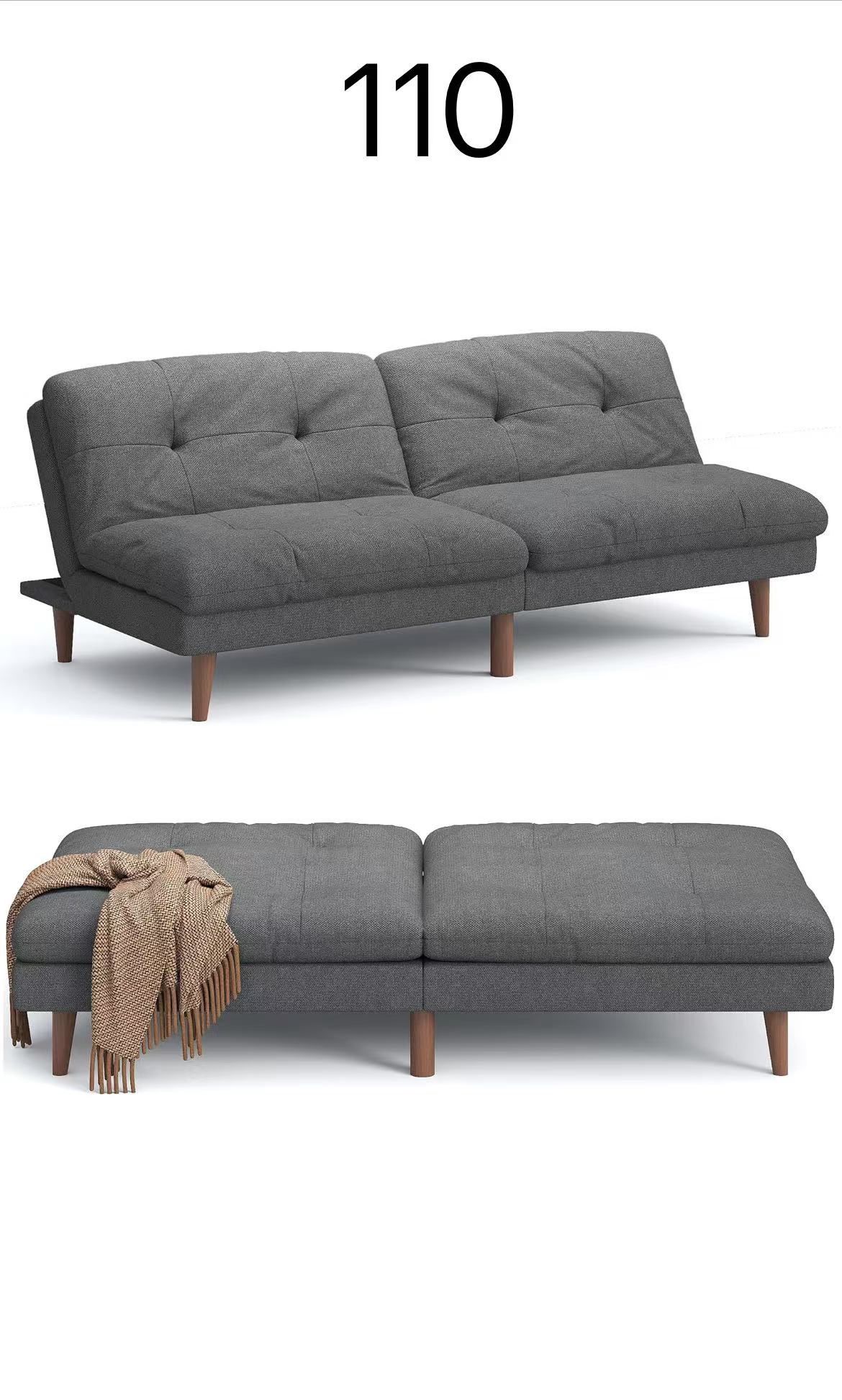Convertible Futon Sofa Bed Futon Couch with Adjustable Back Upholstered Sleeper Sofa Bed for Living Room Furniture (Fabric,Grey)