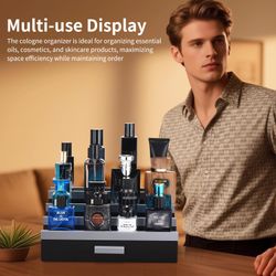 Perfume Organizer for Men, 4 Tier Wood Perfume Display Stand with Velvet Lining Drawer and Hidden Compartment for Watch,Jewelry,Perfume Display Risers