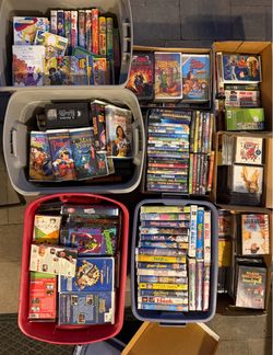 4 Tubs + 5 Boxes of DVDs, VHS Tapes and CDs