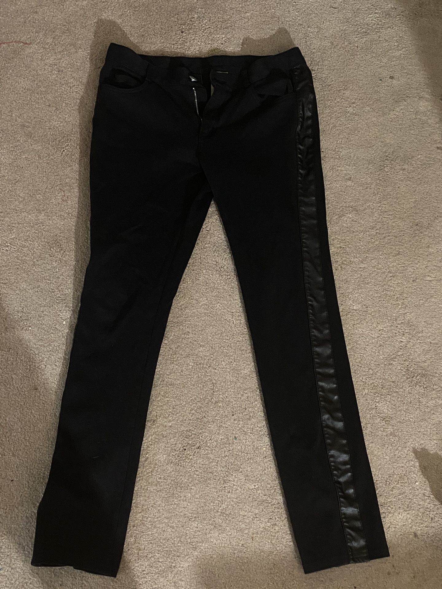 Black Jeans With Leather On The Sides
