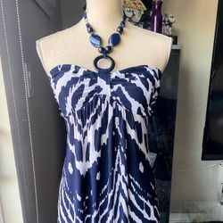 NWT Print Halter Neck Dress - M/L Navy