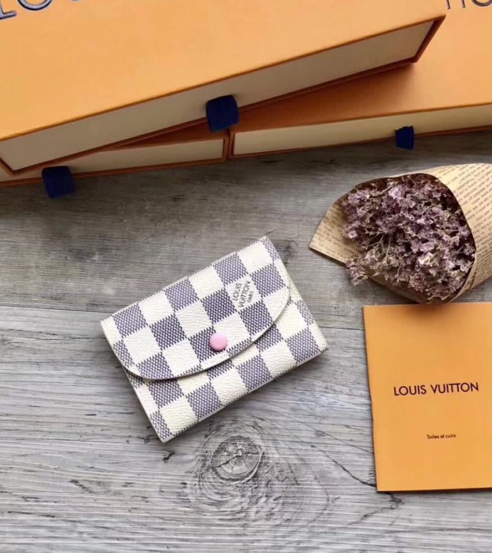 Louis Vuitton // Cream & Pink Damier Azur Rosalie Wallet – VSP