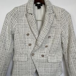 Rachel Zoe Women’s Tweed Double-Breasted Blazer Jacket White Black Size S 