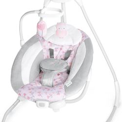 Ingenuity SimpleComfort Lightweight Compact 6-Speed Multi-Direction Baby Swing, Vibrations & Nature Sounds, 0-9 Months 6-20 lbs (Pink Cassidy)