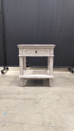 Distressed Wood Bassett Nightstand with Power supply