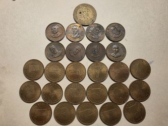 Antique Bronze President Coins And USA States Coins 1969 Vintage 