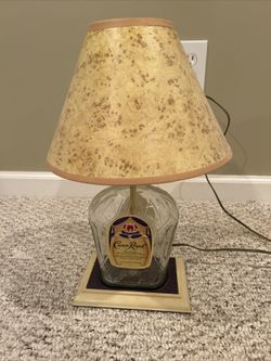 Custom Made CROWN ROYAL Large Liquor Bottle TABLE LAMP w/ Wood Base