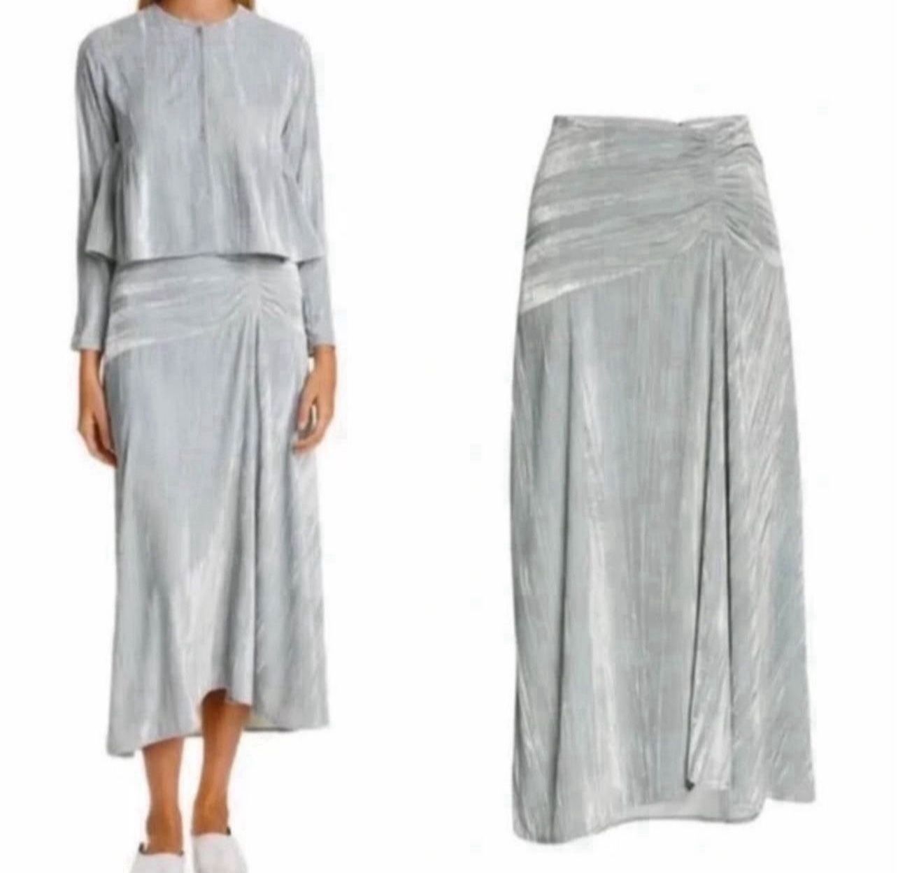 Vince Ruched Velvet Paneled Midi Skirt  Pale Sea Glass Size 8 NWT 