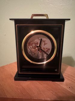 Japan Quartz Black Gold Floral Butterfly Mantel Clock