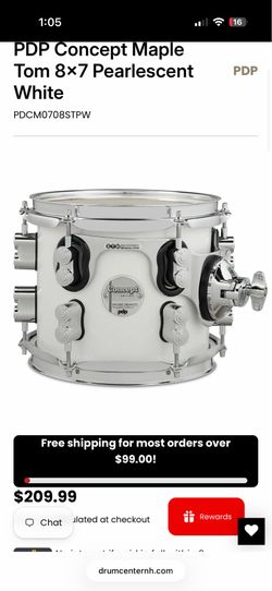 PDP Concept Maple 8×7 Rack Tom – Pearlescent Whit