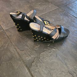 Kayleen By Los Angeles Wedge Sandals Black Size 9