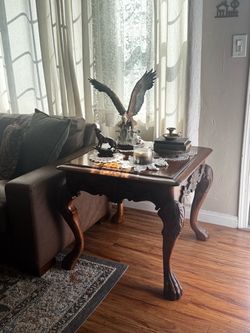 Dark Wood End Table with Carved Legs